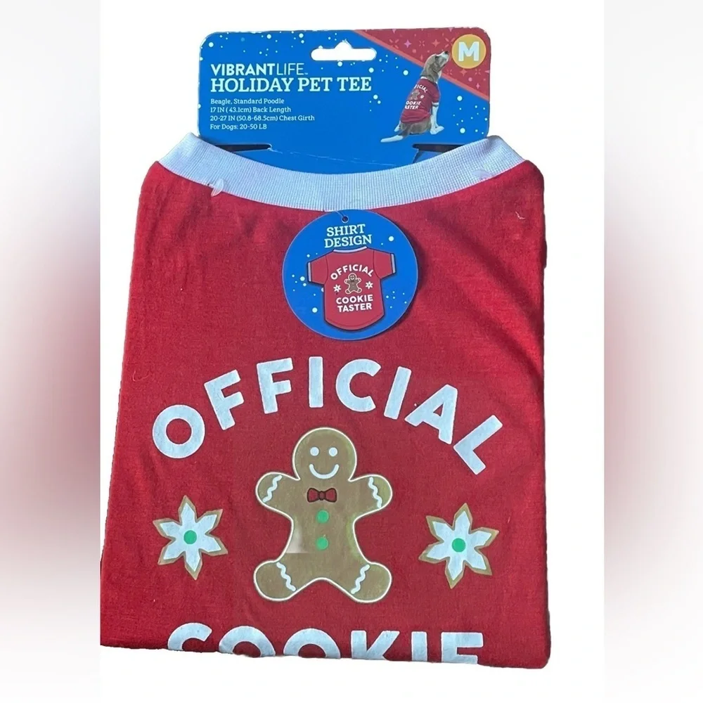 ❤️ 🆕 Vibrant Life Dogs Medium 20-50lb Holiday Pet Tee “Official Cookie tshirt